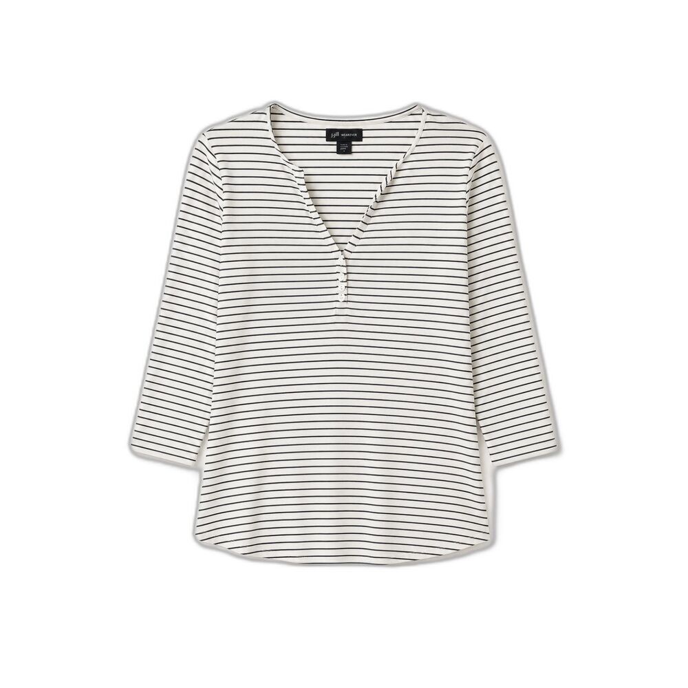 J. Jill Wearever Collection White/Black Striped 3/4 Sleeve Top Shirt Size XLP